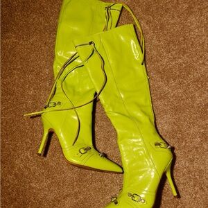 Lime Green Knee-High Stiletto Boots